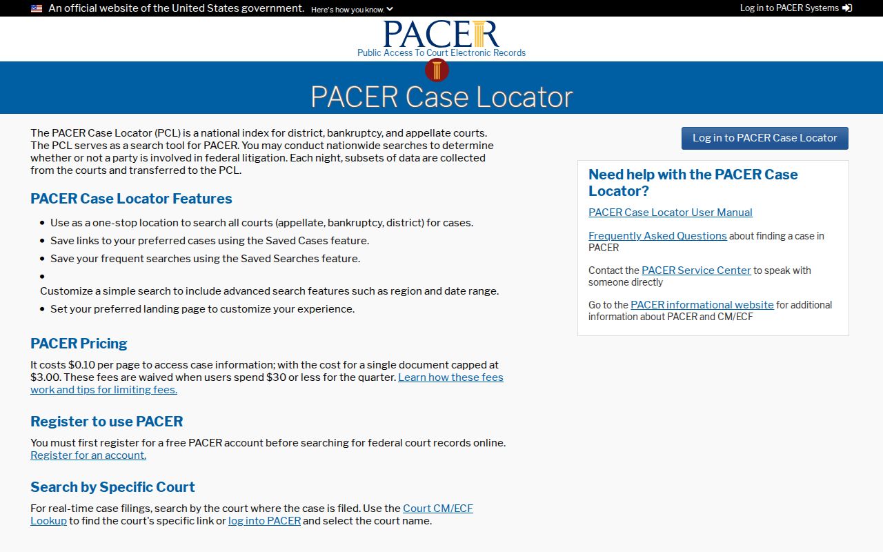 Garfield court docket federal case locator